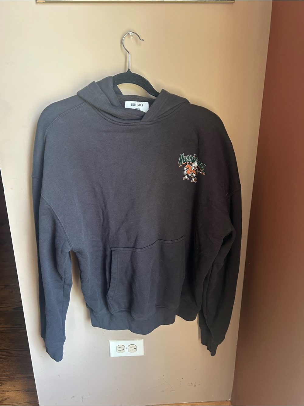 Hollister Black Hoodie Sweatshirt with Graphic Chest Logo